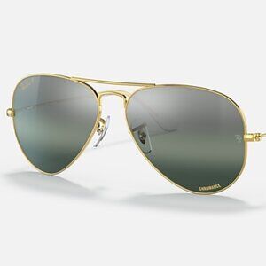 Ray-Ban RB3025 Aviator Polished Gold Chromance Silver Blue 58-14
